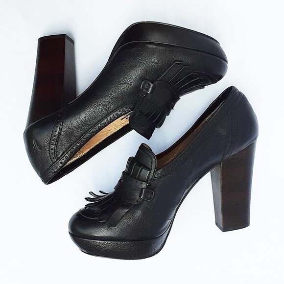 FRYE Naiya Kiltie Moc Black Leather Heels Size 11M - Picture 6 of 11